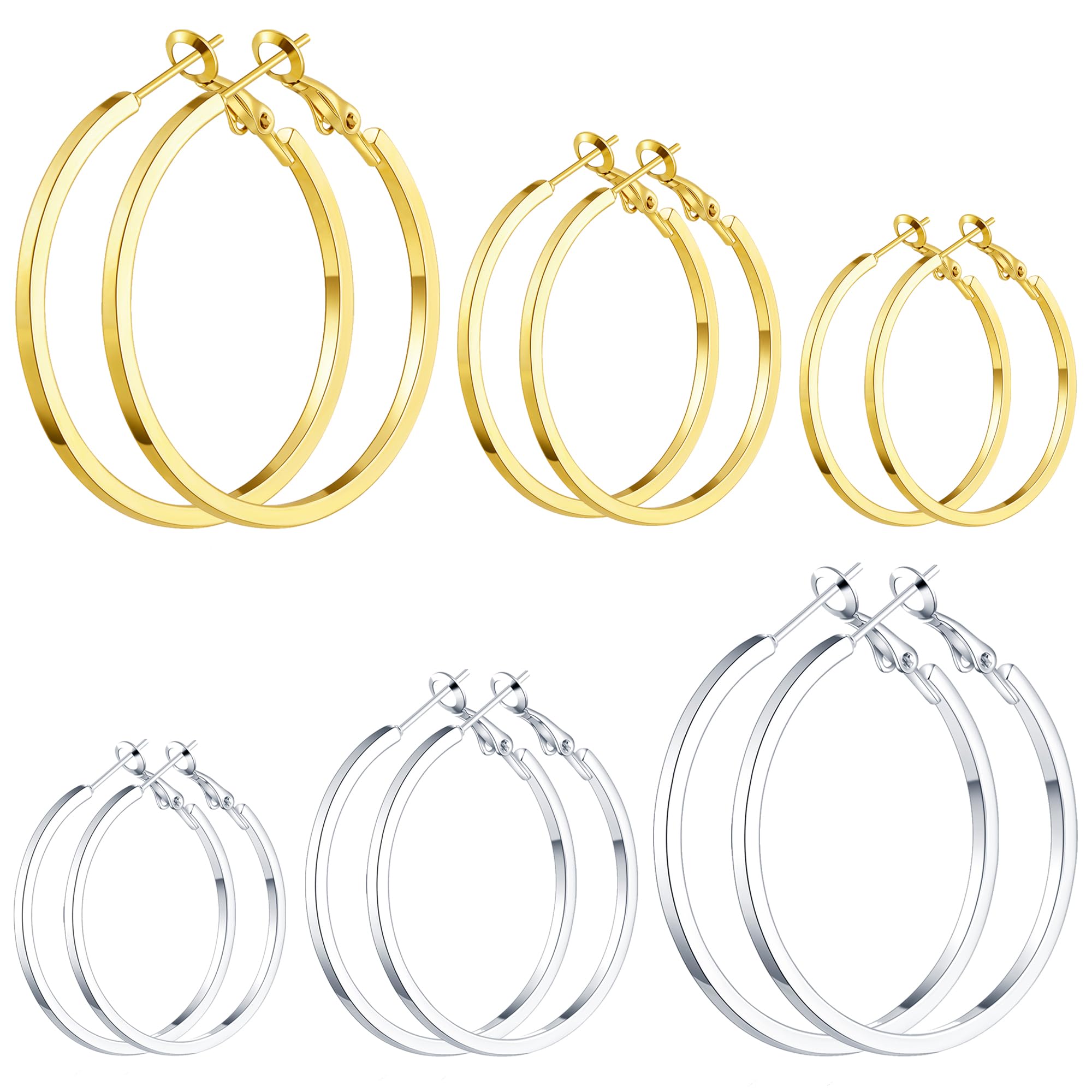 Stainless Steel Gold/Silver Plated Hoop Earrings for Women, Hypoallergenic 14k Gold Hoops Huggie Earrings Lightweight Cartilage Small CZ Ball Flatback Studs Earring Pack for Multiple Piercing